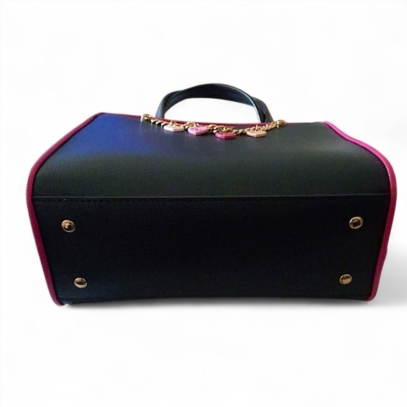 Karl Lagerfeld Paris Signature Hearts Satchel Crossbody – Black/Fuchsia - Picture 6 of 15